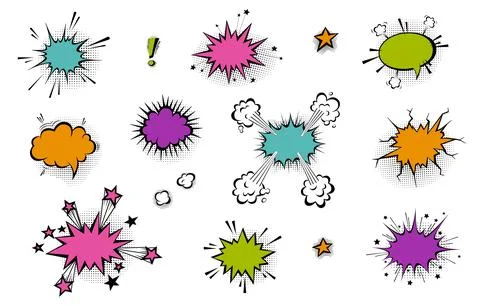 Speech bubbles with halftone shadows in cartoon, comic style. Stock Illustration