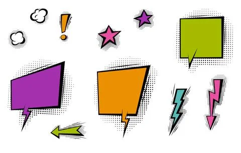 Speech bubbles with halftone shadows in cartoon, comic style. Stock Illustration