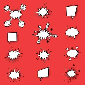 Speech bubbles with halftone shadows in cartoon, comic style. Stock Illustration