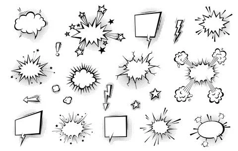 Speech bubbles with halftone shadows in cartoon, comic style. Stock Illustration