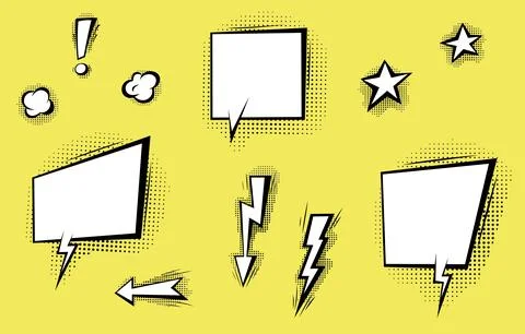 Speech bubbles with halftone shadows in cartoon, comic style. Stock Illustration