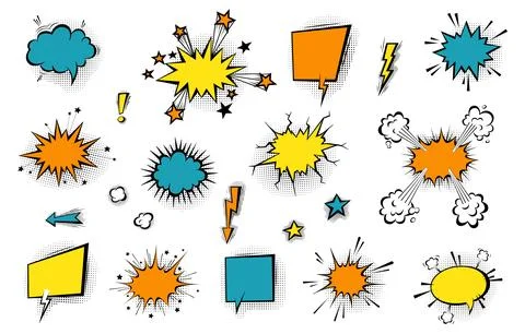 Speech bubbles with halftone shadows in cartoon, comic style. Stock Illustration