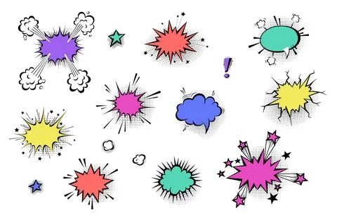 Speech bubbles with halftone shadows in cartoon, comic style. Stock Illustration