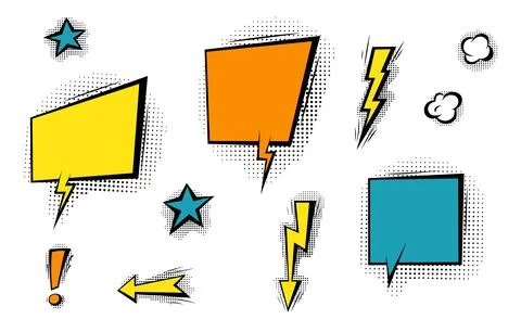 Speech bubbles with halftone shadows in cartoon, comic style. Stock Illustration
