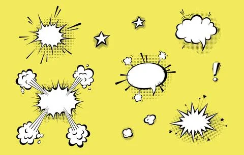 Speech bubbles with halftone shadows in cartoon, comic style. Stock Illustration