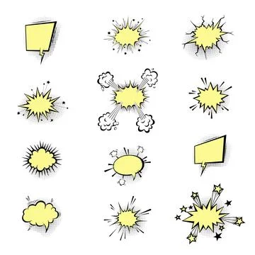 Speech bubbles with halftone shadows in cartoon, comic style. Stock Illustration