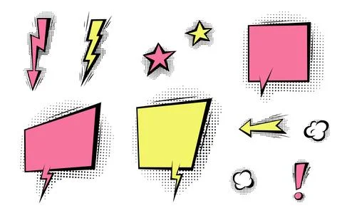 Speech bubbles with halftone shadows in cartoon, comic style. Stock Illustration