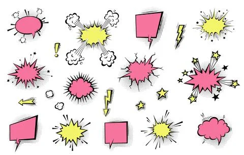 Speech bubbles with halftone shadows in cartoon, comic style. Stock Illustration