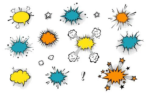 Speech bubbles with halftone shadows in cartoon, comic style. Stock Illustration