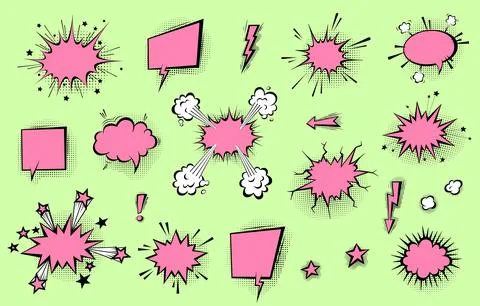 Speech bubbles with halftone shadows in cartoon, comic style. Stock Illustration