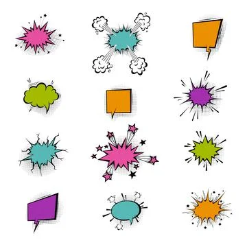 Speech bubbles with halftone shadows in cartoon, comic style. Stock Illustration