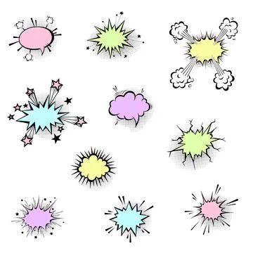 Speech bubbles with halftone shadows in cartoon, comic style. Stock Illustration