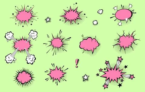 Speech bubbles with halftone shadows in cartoon, comic style. Stock Illustration