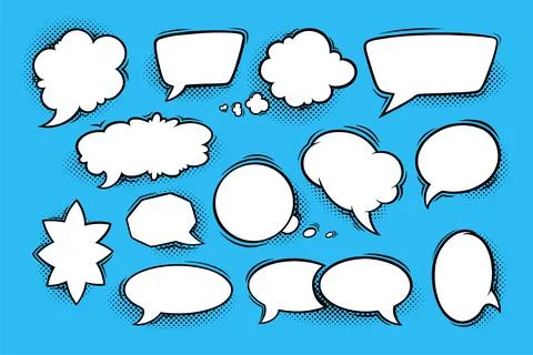 Speech bubbles with halftone shadows in comic style. Set of speech boxes Stock Illustration