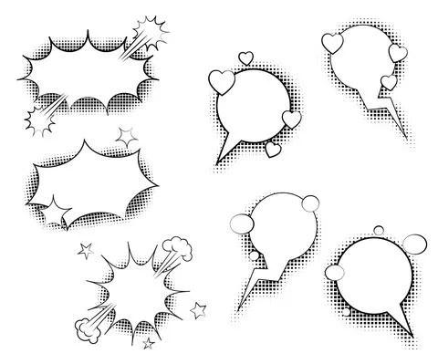 Speech bubbles with halftone shadows. Vector illustration isolated on white b Stock Illustration