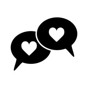 Speech bubbles with heart thin, line icon on white background, isolated flat 스톡 일러스트