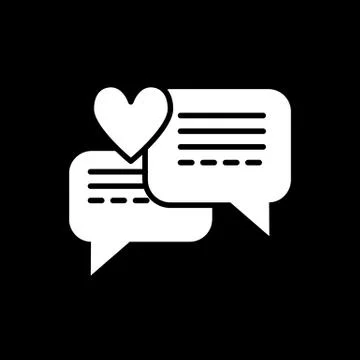 Speech bubbles with heart thin, line icon on black background; isolated flat 스톡 일러스트