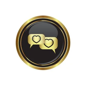 Speech bubbles with hearts icon gold Stock Illustration