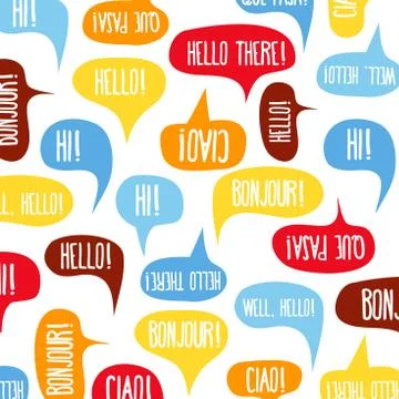 Speech bubbles with "Hello" on different languages Stock Illustration