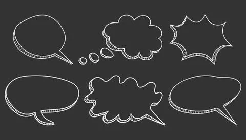 Speech bubbles icon set. Hand drawn vector illustration on black background. Illustrazione stock
