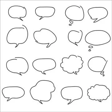 Speech bubbles isolated on white background. A set of hand-drawn. 库存插图