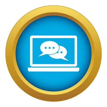 Speech bubbles on laptop screen icon blue vector isolated Illustrazione stock