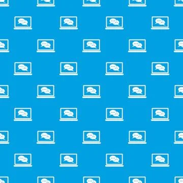 Speech bubbles on laptop screen pattern seamless blue Stock Illustration