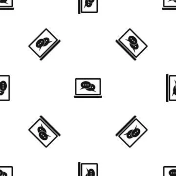 Speech bubbles on laptop screen pattern seamless black Stock Illustration