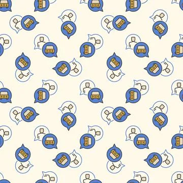 Speech Bubbles with Man and Car vector colored seamless pattern Stock Illustration
