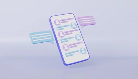 Speech bubbles on mobile phone with alert notice, chat message on social media Stock Illustration