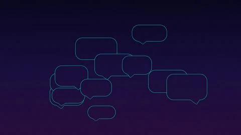 Speech bubbles network illustration on dark purple background Stock Illustration
