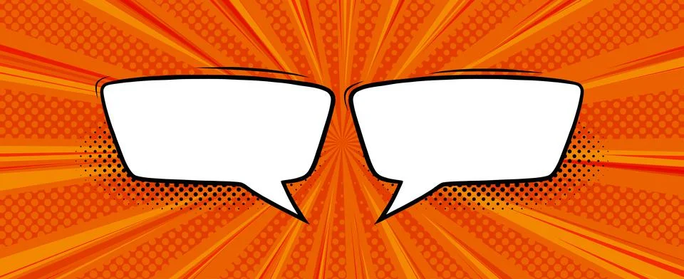 Speech bubbles in orange halftone background. Promotion banner template with Stock Illustration