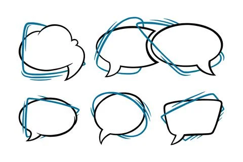 Speech bubbles in oval, rectangular and cloud shapes. Outline speech boxes イラスト素材