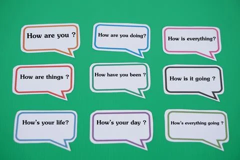 Speech bubbles paper cards with texts to ask questions about How are you ? Stock Photos