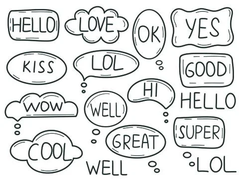 Speech bubbles with popular words hand drawn set Stockillustratie