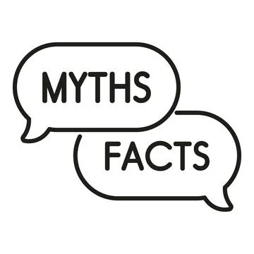 Speech bubbles presenting myths and facts information debate Stock Illustration