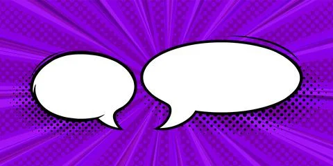 Speech bubbles in purple halftone background. Promotion banner template with Stock Illustration