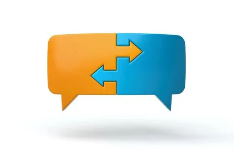 Speech bubbles puzzle with arrows inside, symbolizing two way communication.. Stock Illustration