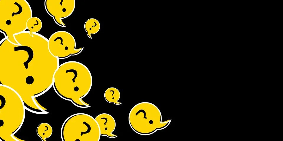 Speech bubbles with question marks on black background. Abstract vector Illustrazione stock