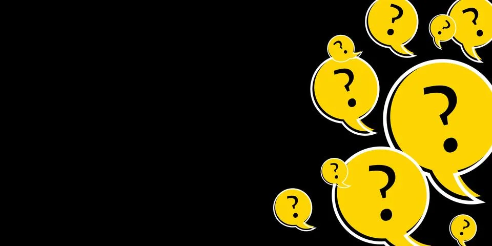 Speech bubbles with question marks on black background. Abstract vector Stock Illustration
