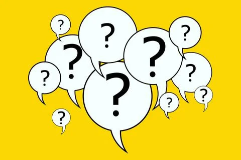 Speech bubbles with question marks on a yellow background. Abstract vector  Illustrazione stock