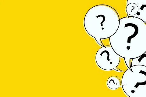 Speech bubbles with question marks on a yellow background. Abstract vector  Illustrazione stock