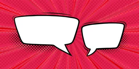 Speech bubbles in red halftone background. Promotion banner template with speech Stock-Illustration