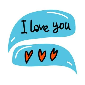 Speech bubbles with red hearts and Lettering I Love You. Valentines Day doodl Stock Illustration