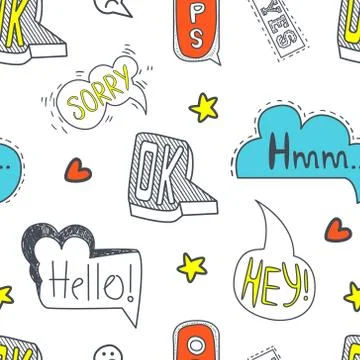 Speech Bubbles Seamless Pattern with Different Words, Design Element Can Be Used Stock Illustration