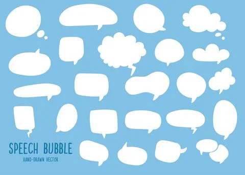 Speech bubbles set. Empty blank vector white speech bubbles on blue backgro.. Stock Illustration