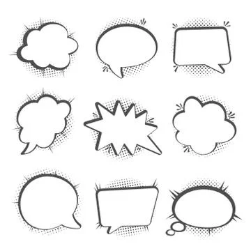 Speech bubbles set, Halftone shadows, vector illustration Stock Illustration