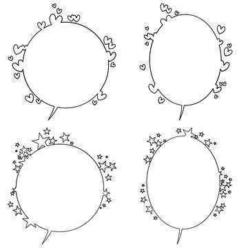 Speech bubbles set happy star and heart cartoon outline Stock Illustration