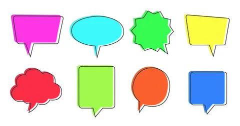 Speech Bubbles Set of Inverted Rectangle Distorted Circle Blank shapes Stock Illustration