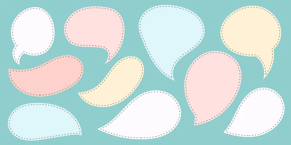 Speech bubbles set stitched border pastel color collection vector Stock Illustration